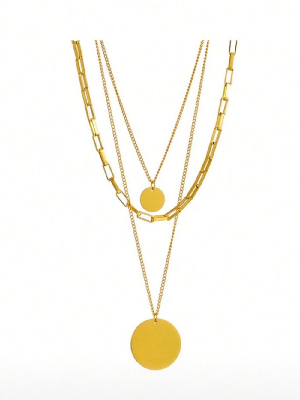 New Stainless Steel Gold Plated Multi-Layer Pendant Necklace - Picture 5 of 7